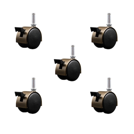 Service Caster 2'' Antique Metal Hood Twin Caster Locking Nylon Wheels Grip Ring Stem, 5PK SCC-GR02S50D-NYS-WA-B-716X1716-5